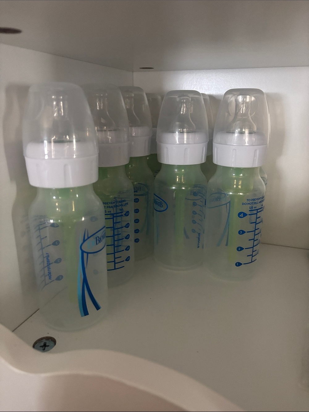 Baby Bottles - Clear with White Caps and Blue Accents